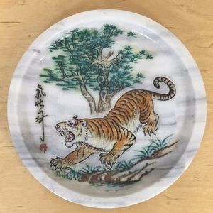 Vintage Chinese carved marble plate - tiger style!